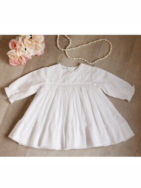 White Smocked Dress Pearls Sarah Louise 6 Months Special Occasion NWT